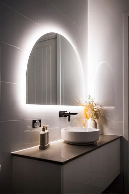 Bespoke bathroom renovation in Adelaide, vanity with wall mounted black tapware