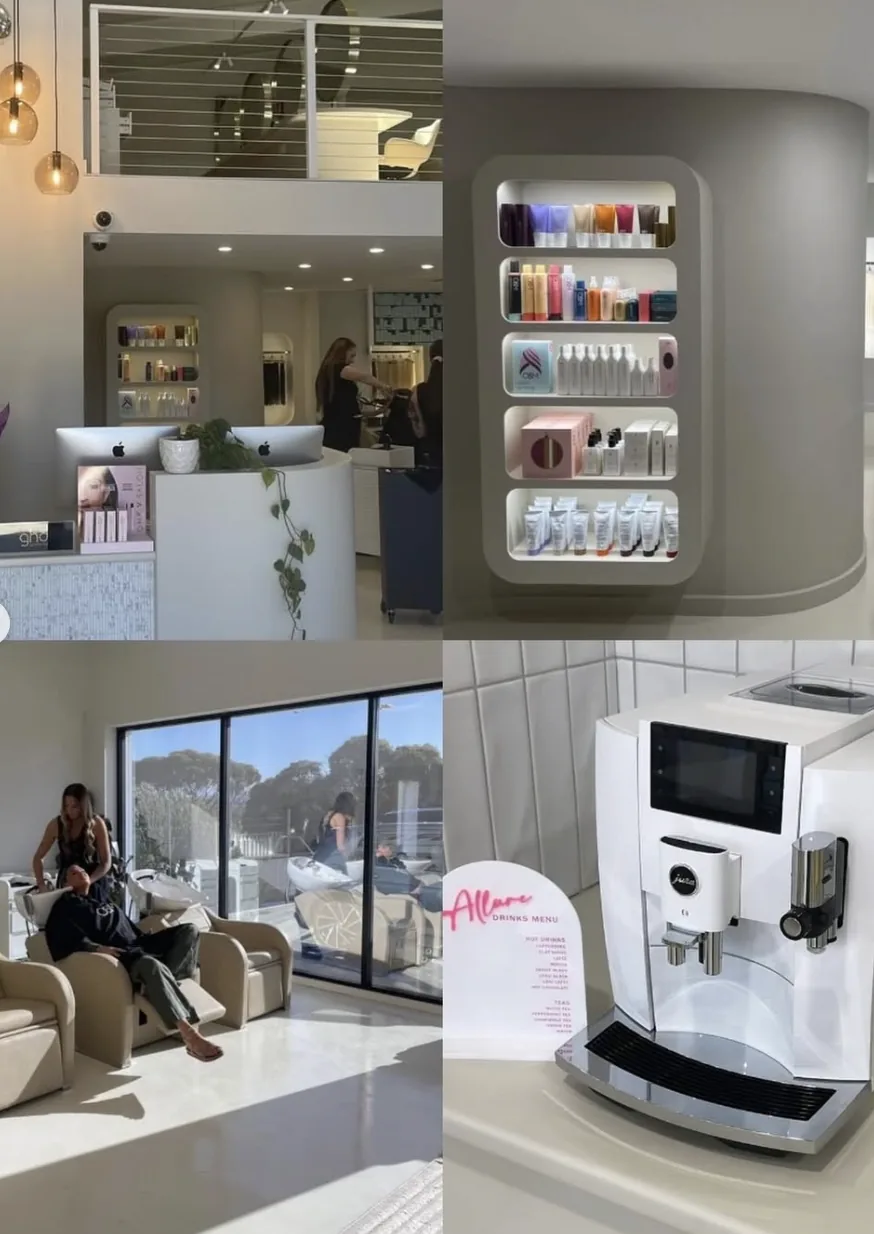 Completed salon fit out with curved joinery and recessed display shelving