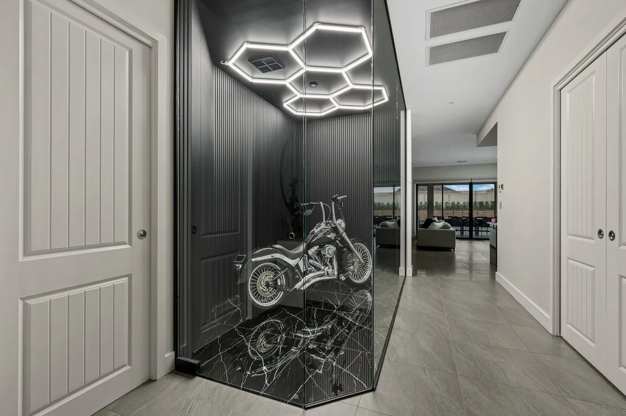 Home addition in Adelaide, glass display room viewed from the hallway